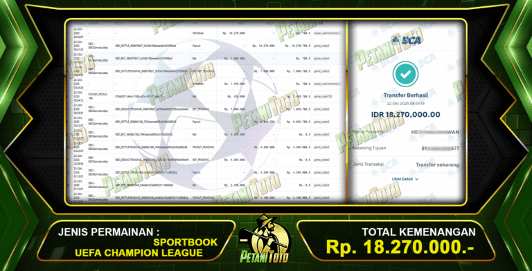 BUKTI KEMENANGAN SPORTBOOK PETANITOTO