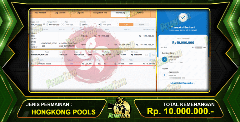 KEMENANGAN HK POOLS PETANITOTO