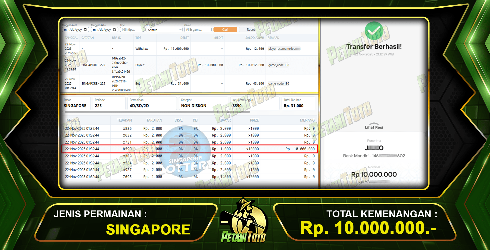 JACKPOT SINGAPORE DI PETANITOTO