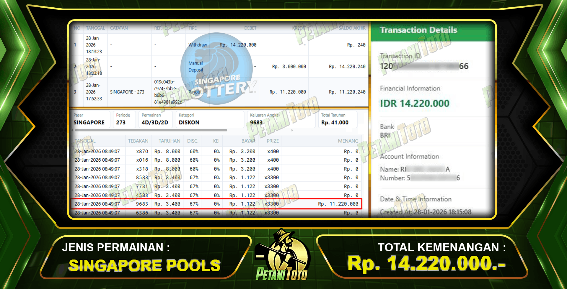 MENANG SINGAPORE POOLS PETANITOTO